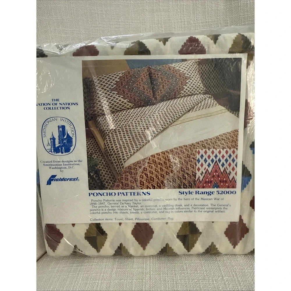 NOS Vtg Fieldcrest Queen Fitted Sheet Poncho‎ Patterns Nation Of Nations 52000